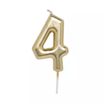 Свеча для торта, 8 см, золотистая, Цифра 4, Birthday party