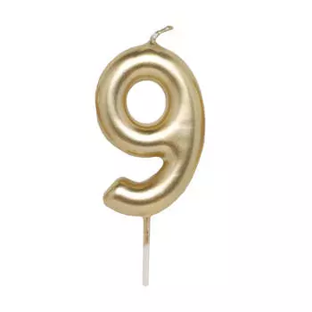 Свеча для торта, 8 см, золотистая, Цифра 9, Birthday party