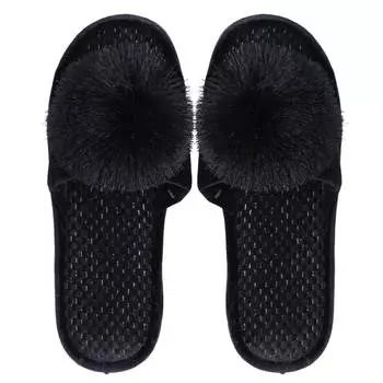 Тапочки женские, домашние, р. 36-37, с помпоном, полиэстер, черные, Pompon