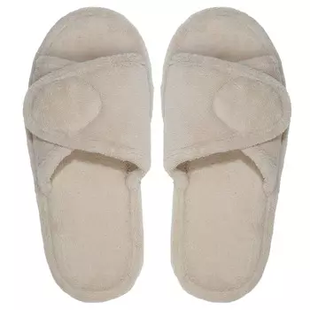 Тапочки женские, р. 36-37, на липучке, полиэстер, бежевые, Velcro
