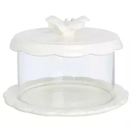 Тарелка десертная, 16 см, с куполом, керамика/стекло, белая, Цветок, Pure heart