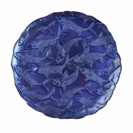Тарелка обеденная, 28 см, стекло, синяя, Рыбы, Fish print