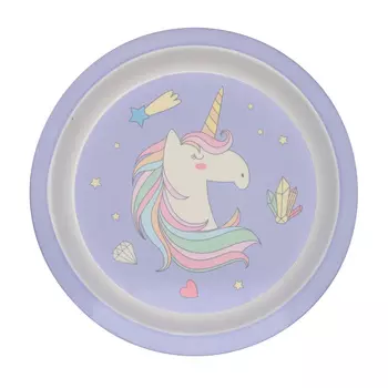 Тарелка закусочная, детская, 21 см, бамбук, сиреневая, Единорог, Unicorn