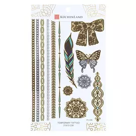 Тату временная, 21х15 см, переводная, Бант и перья