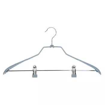 Вешалка-плечики, 44 см, с зажимами для брюк/юбок, металл с покрытием, серая, Colorful house