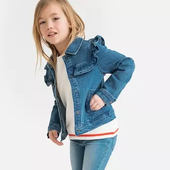 Куртка джинсовая с воланом, 3-12 лет