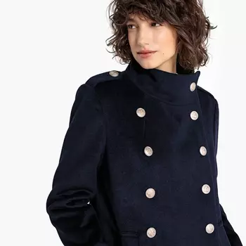 Пальто длинное в стиле милитари из полушерстяной ткани