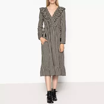 Платье длинное в клетку с длинными рукавами REGAL