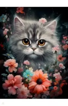 Алмазная мозаика Котёнок в цветах