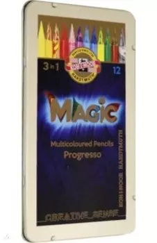 Карандаши цельнографитные многоцветные Progresso Magic, 12 штук