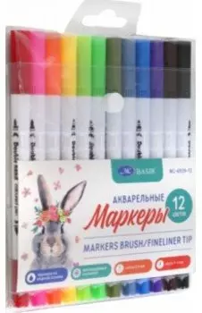 Набор маркеров, 12 цветов, линер-кисть