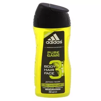 Adidas Body-Hair-Face Pure Game гель для душа, шампунь и гель для умывания для мужчин 250 мл