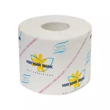 Мягкий знак Туалетная бумага 54м белая с тиснением перфорацией амбалаж 100 % целлюлоза 1 слойная 1 рулон