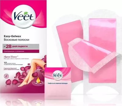 Veet полоски восковые с ароматом бархатной розы и эфирными маслами N10