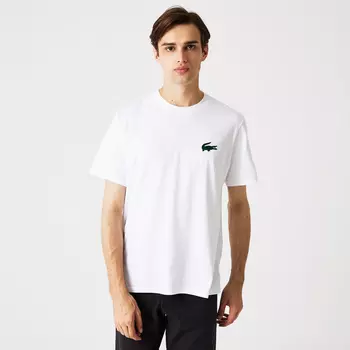 Мужская домашняя футболка Lacoste с велюровым лого и круглым вырезом