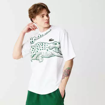 Мужская футболка Lacoste свободного кроя с круглым вырезом и принтом