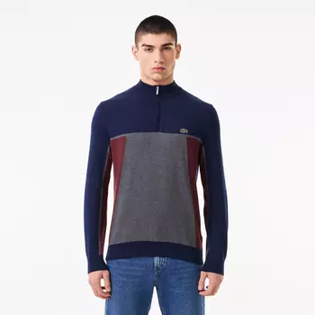 Мужской хлопковый свитер Lacoste на молнии с высоким воротом