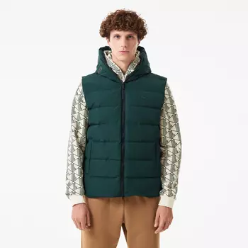 Мужской утеплённый стёганый жилет Lacoste с капюшоном