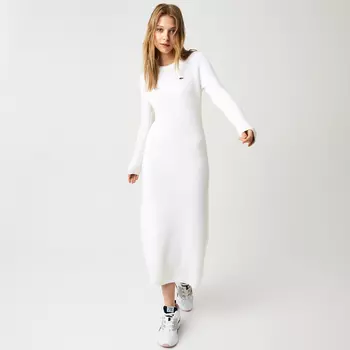 Женское длинное платье-свитер Lacoste Long Ribbed Wool из смесовой шерсти