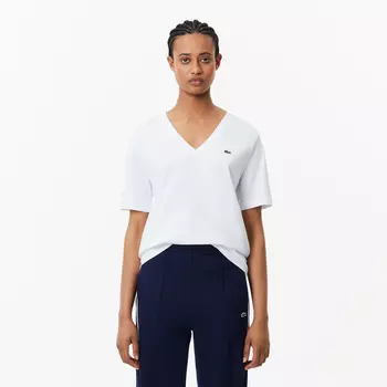 Женская футболка Lacoste Loose Fit из мягкого хлопка с V-образным вырезом