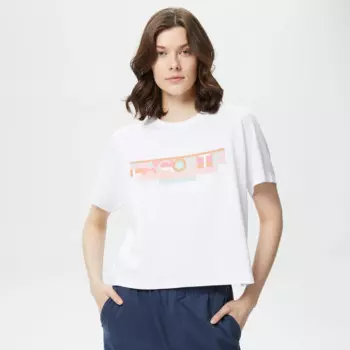 Женская футболка Lacoste Loose Fit с круглым вырезом и принтом