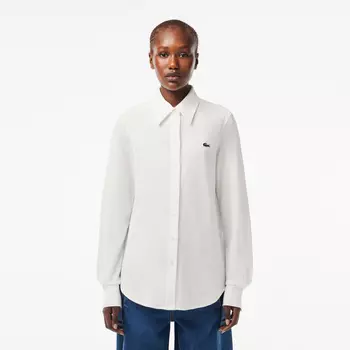 Женская хлопковая рубашка Lacoste с нашивкой-логотипом