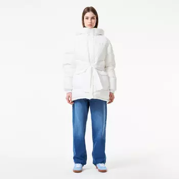 Женский короткий пуховик Lacoste с поясом и высоким воротом