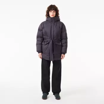 Женский короткий пуховик Lacoste с поясом и высоким воротом