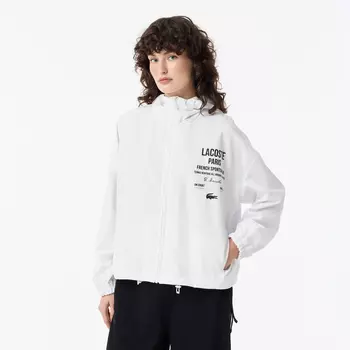 Женская укороченная куртка Lacoste на молнии с капюшоном