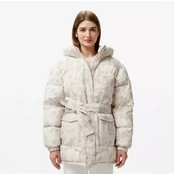 Женский короткий пуховик Lacoste с поясом и высоким воротом