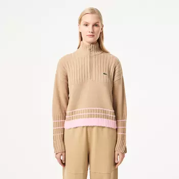 Женский короткий свитер Lacoste на молнии с длинным рукавом
