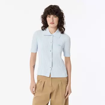 Женский лёгкий свитер Lacoste с коротким рукавом и воротником-поло