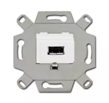 0230-0-0419 (0261/12-500), Механизм USB-розетки/разъёма, USB-type A, USB2.0, 5 полюсов, цвет альпийский белый, ABB