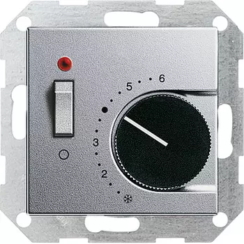 039226 Терморегулятор с размыкающим контактом, выключателем и контрольной лампой Алюминий Gira