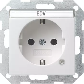 045227 Розетка с заземляющими контактами и контрольной лампой и полем для надписи белый матовый Белый Gira