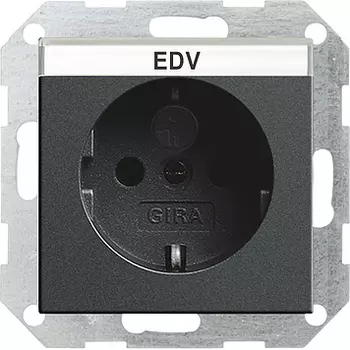 046228 Розетка с защитой от детей и полем для надписи Антрацит Gira
