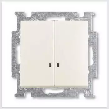 1012-0-2188 (2006/5 UCGL-96), Механизм 2-клавишного, 1-полюсного выключателя с клавишей, с линзой подсветки, с неоновой лампой, серия Basic 55, цвет chalet-white, ABB