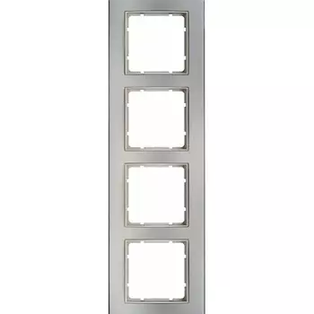 10143904 Рамка B.3 Алюминий / Полярная белизна 4-постовая вертикальная Berker