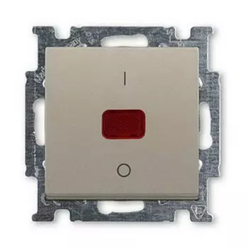 1020-0-0091 (1020/2 UCK-93-), Механизм 1-клавишного, 2-полюсного выключателя, с клавишей, с линзой, с неоновой лампой, с маркировкой I/O, 20 А / 250 В, серия Basi 55, цвет шампань, ABB