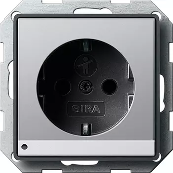 1170203 Розетка с заземляющим контактами и светодиодной подсветкой Алюминий Gira E22