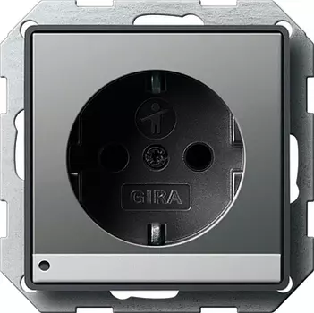 117020 Розетка с заземляющим контактами и светодиодной подсветкой Сталь Gira E22