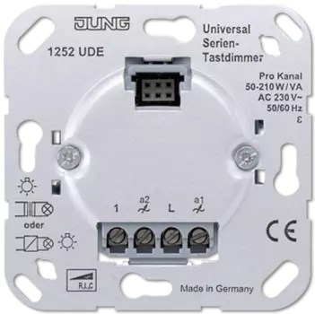 1252UDE Светорегулятор 2-канальный нажимной 50-260 Вт/ВА на канал для л/н, электр. и обмо. тр-ров Jung