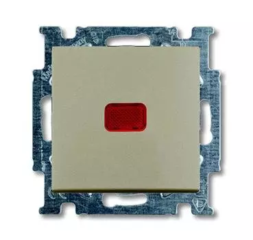 1413-0-1092 (2026 UCN-93-50), Механизм 1-клавишной, 1-полюсной кнопки (нормально-открытый контакт), с N-клеммой, с клавишей, с линзой подсветки, серия Basic 55, цвет шампань, ABB