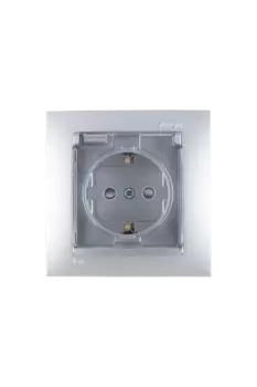 1590450-033 Розетка с заземлением Schuko со шторками, с крышкой, IP44, 16А 250В, винтовой зажим, алюминий Simon 15