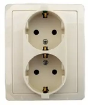 1590456-031 Розетка двойная с заземлением Schuko, винтовой зажим, 16А 250В, слоновая кость Simon 15