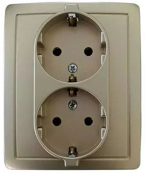 1590456-034 Розетка двойная с заземлением Schuko, винтовой зажим, 16А 250В, шампань Simon 15