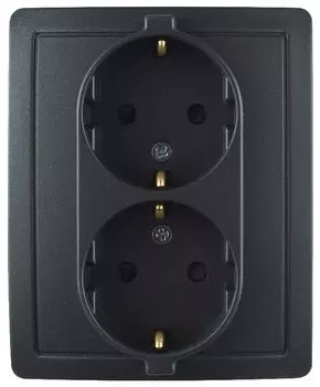 1590456-038 Розетка двойная с заземлением Schuko, винтовой зажим, 16А 250В, графит Simon 15