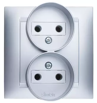1590457-033 Розетка двойная без заземления, 16А 250В, винтовой зажим, алюминий Simon 15