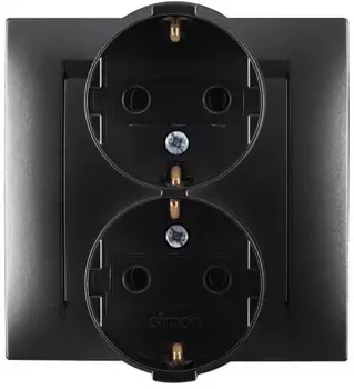 1590459-038 Розетка двойная с заземлением Schuko, 16А 250В, винтовой зажим, графит Simon 15