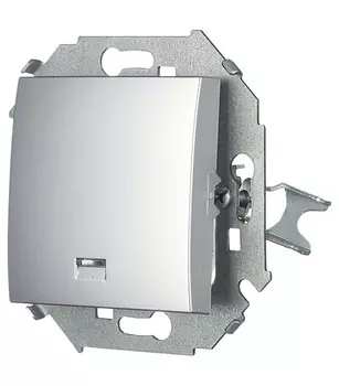 1591104-033 Выключатель одноклавишный с подсветкой, 16А 250В, винтовой зажим, алюминий Simon 15